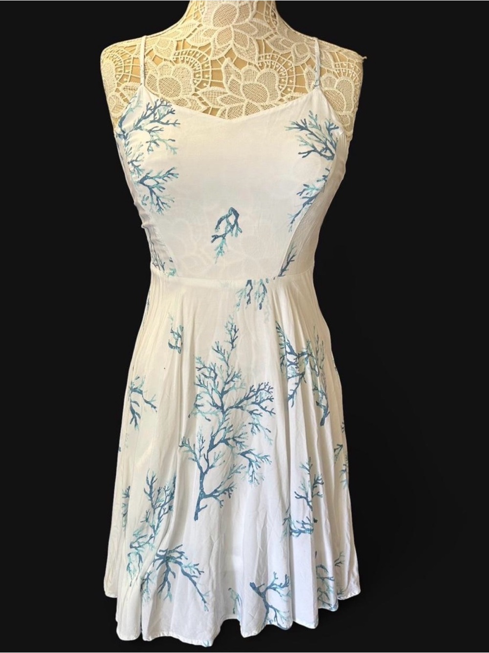 Old Navy White Mini Dress with Blue Coral Print